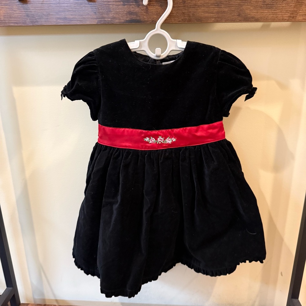 ❣️VTG Wonderkids Toddler Girl Velvet Black Red Dress Size 3T